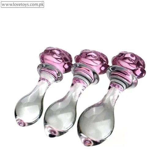 3-Piece Rose Glass Anal Plug Set, Crystal Glass